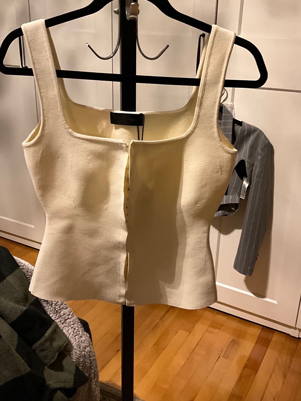 Zara Cream Square-Neck Button Front Tank
